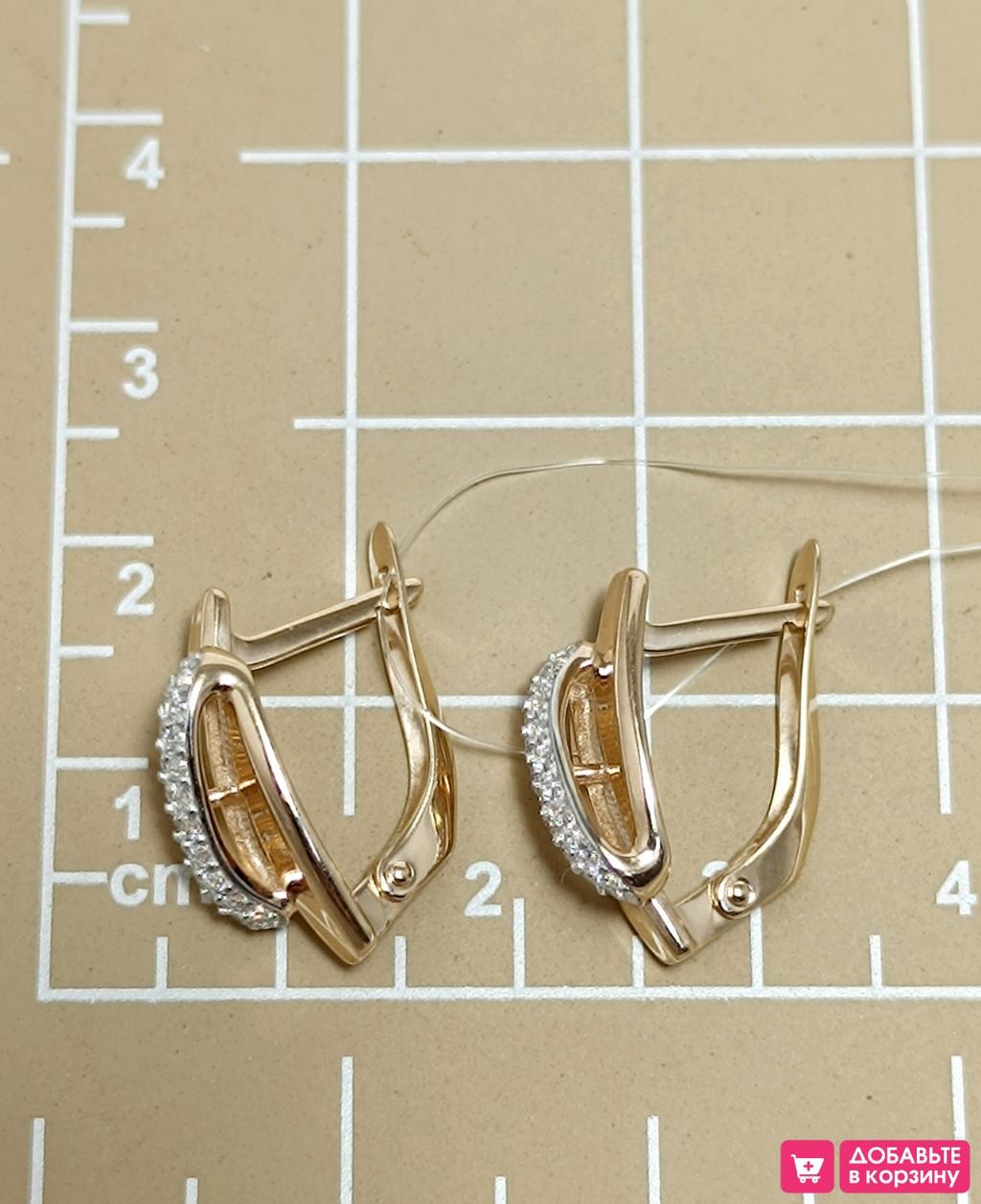 Золотые серьги женские, вставка фианит