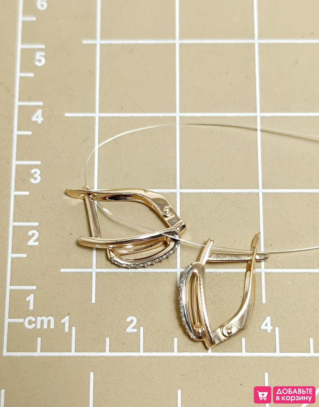 Золотые серьги женские, вставка фианит