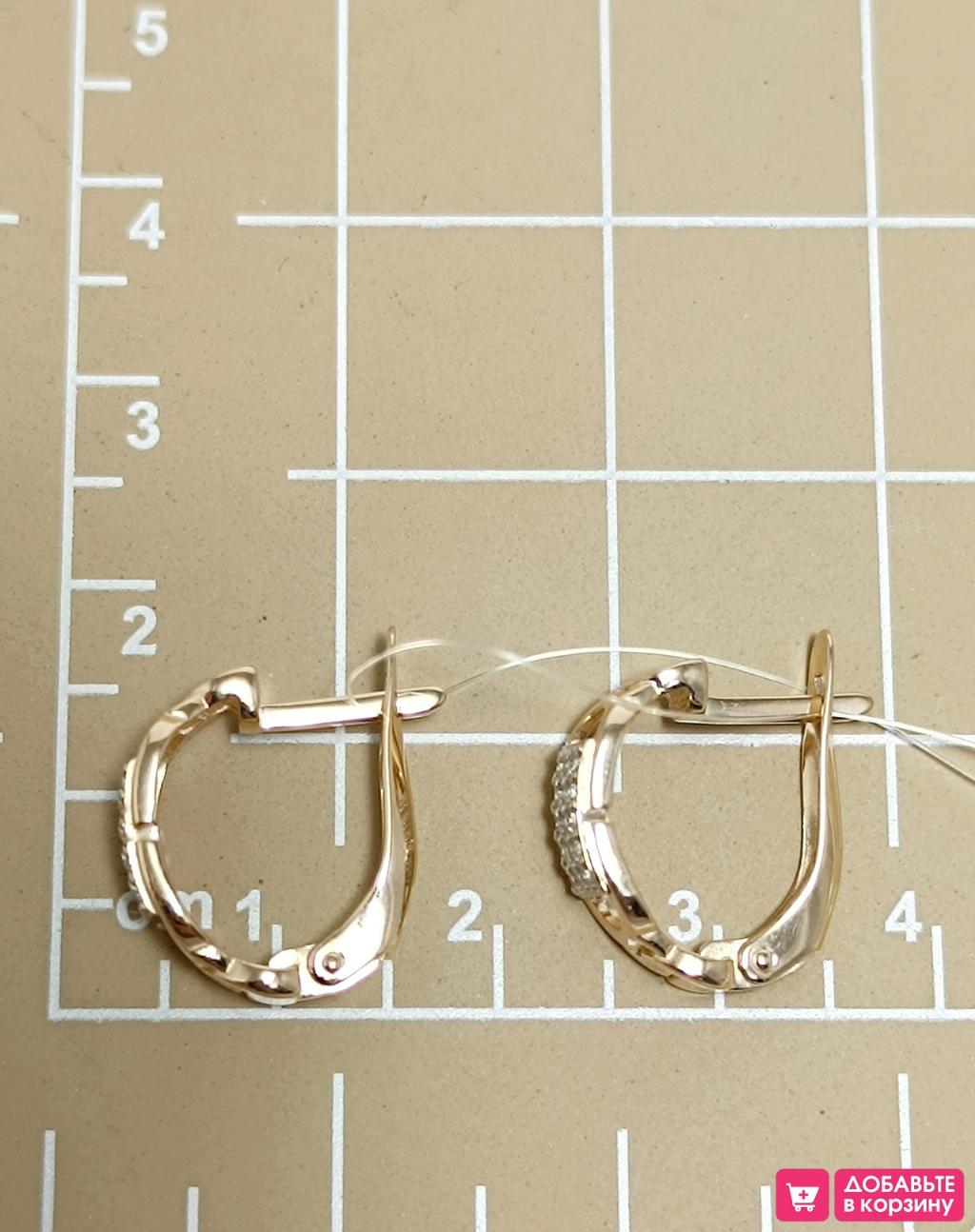 Золотые серьги женские, вставка фианит