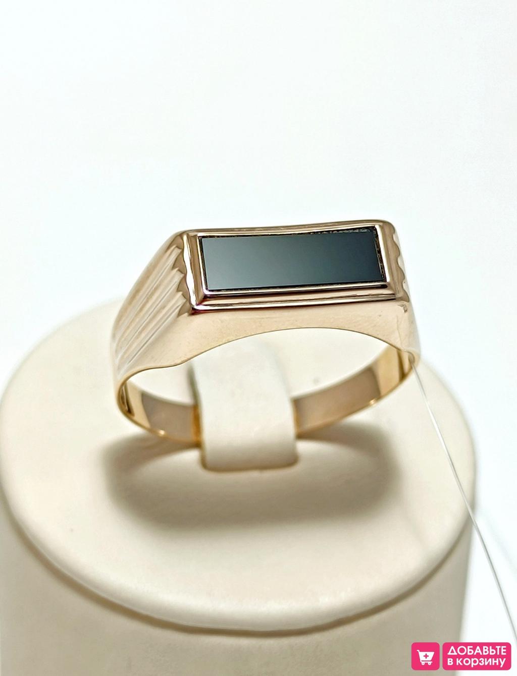 Золотое кольцо мужская печатка, вставка фианит