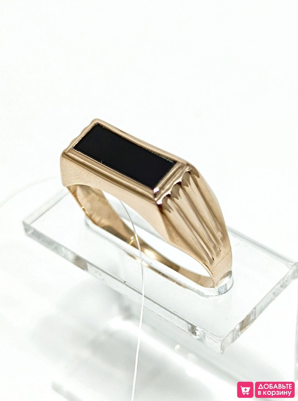 Золотое кольцо мужская печатка, вставка фианит
