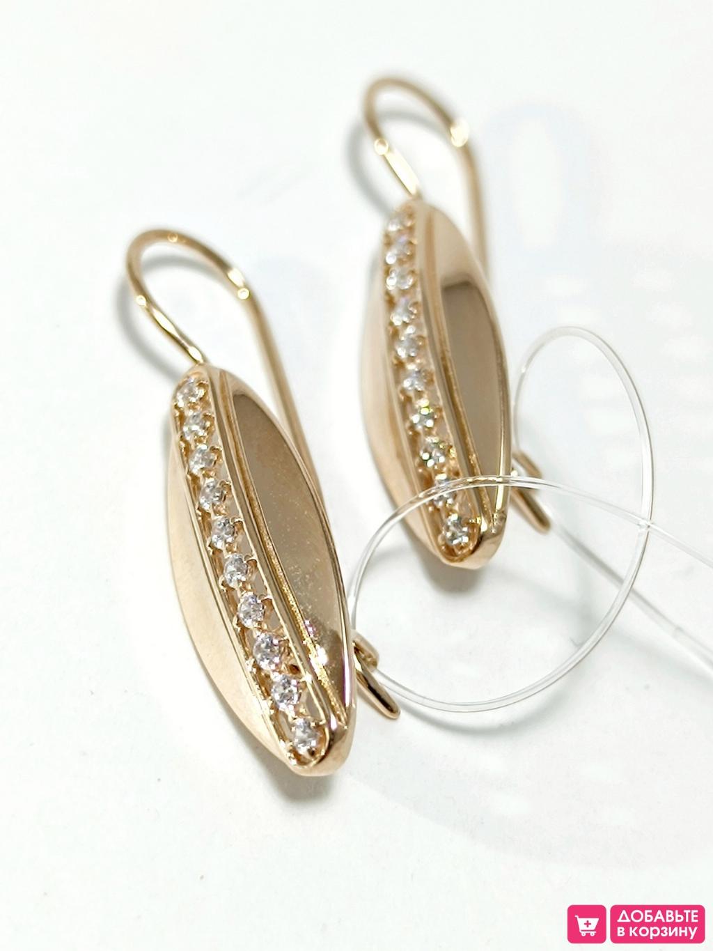 Золотые серьги, вставка фианит