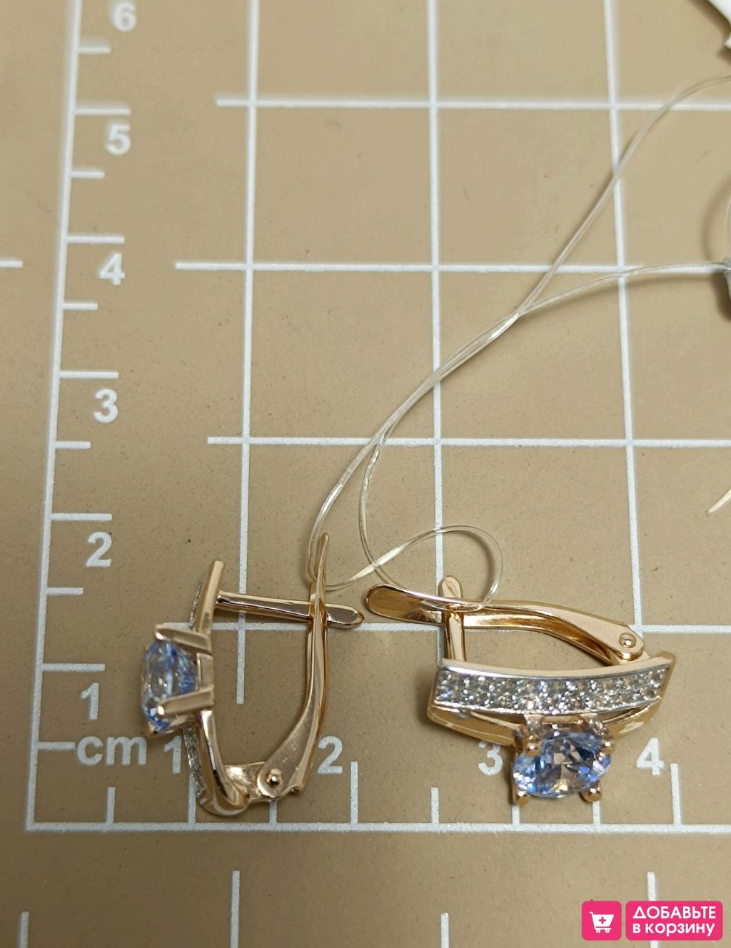 Золотые серьги женские, вставка фианит