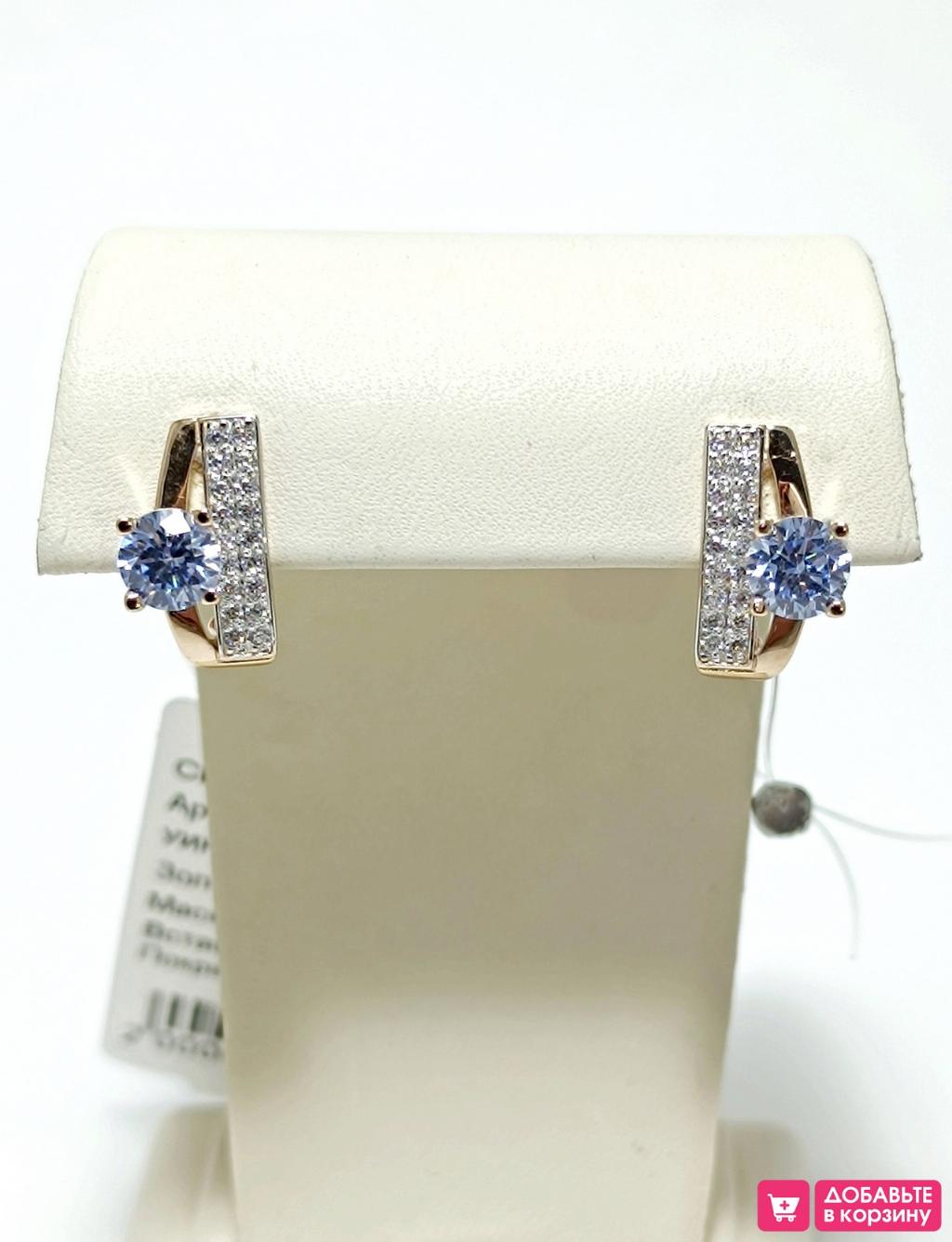 Золотые серьги женские, вставка фианит