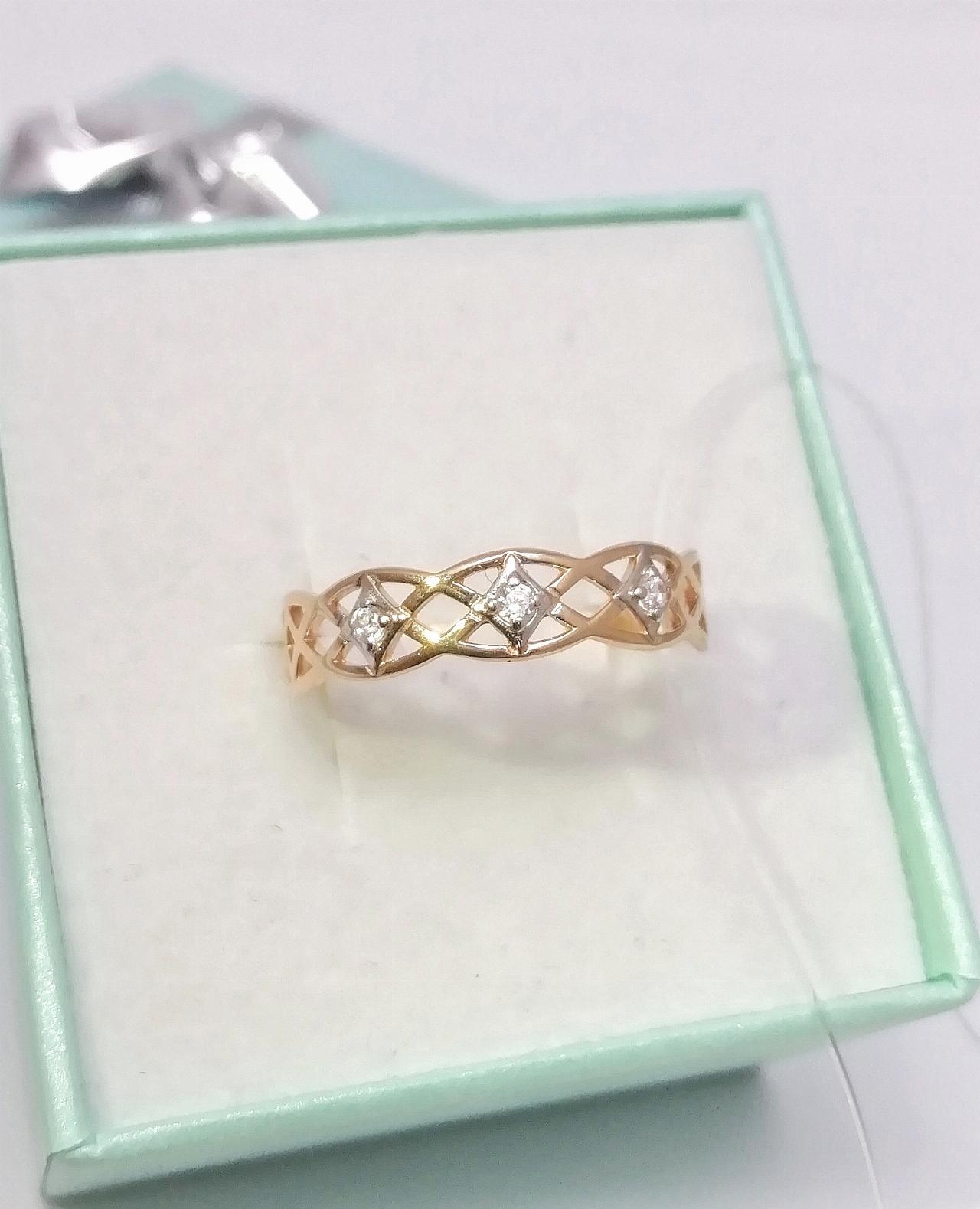 Золотое кольцо женское, вставка фианит