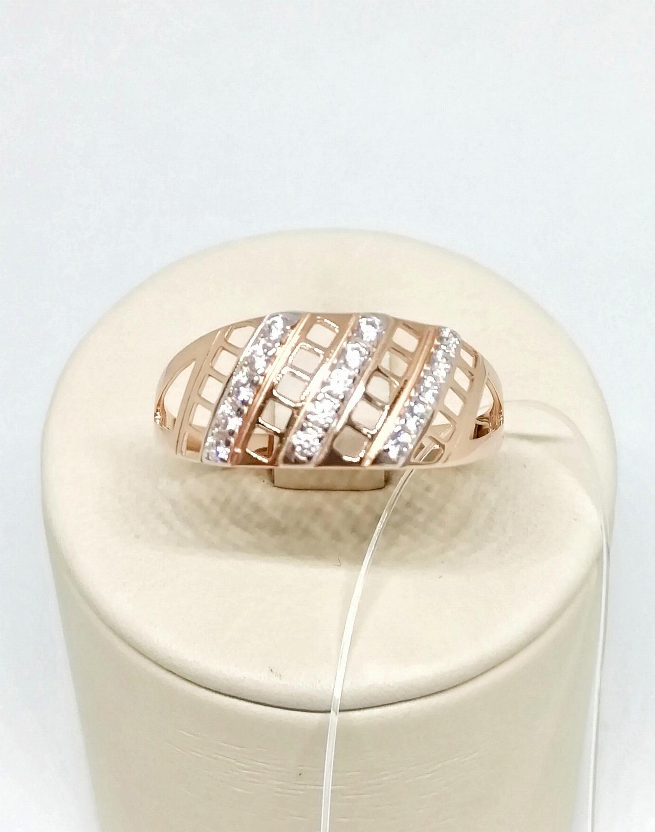 Золотое кольцо женское, вставка фианит