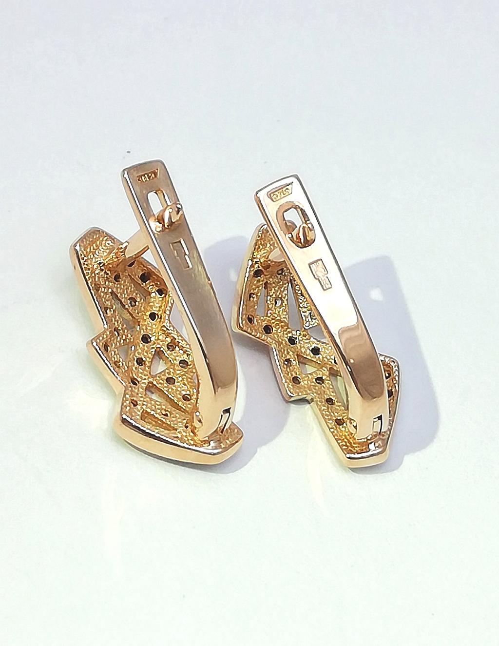 Золотые серьги, вставка фианит