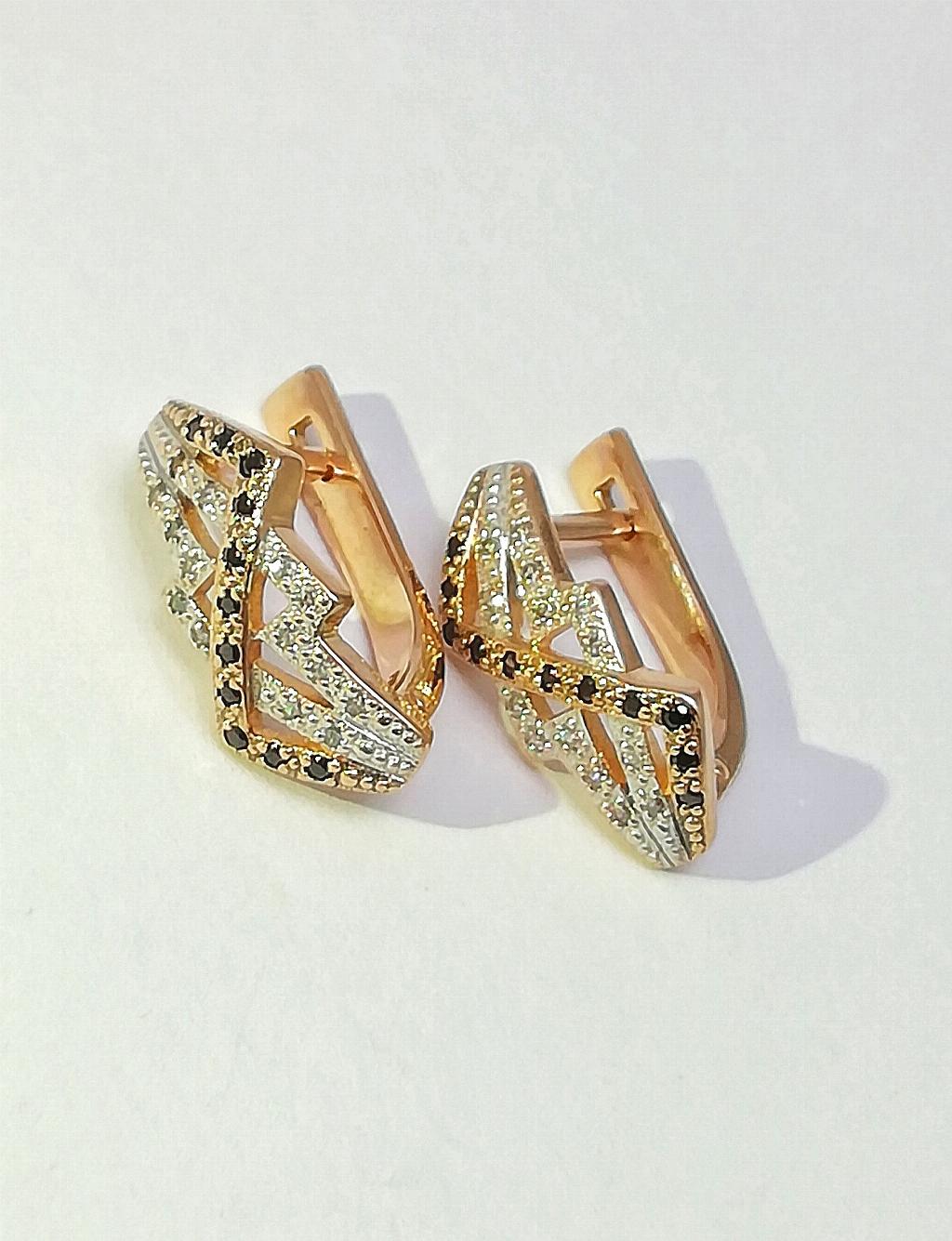 Золотые серьги, вставка фианит