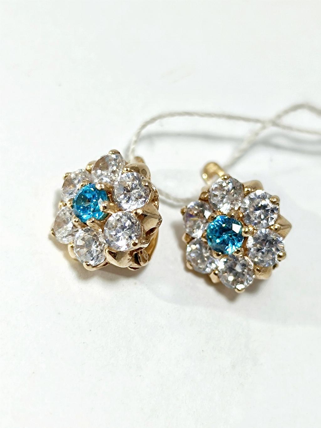 Золотые серьги женские, вставка фианит