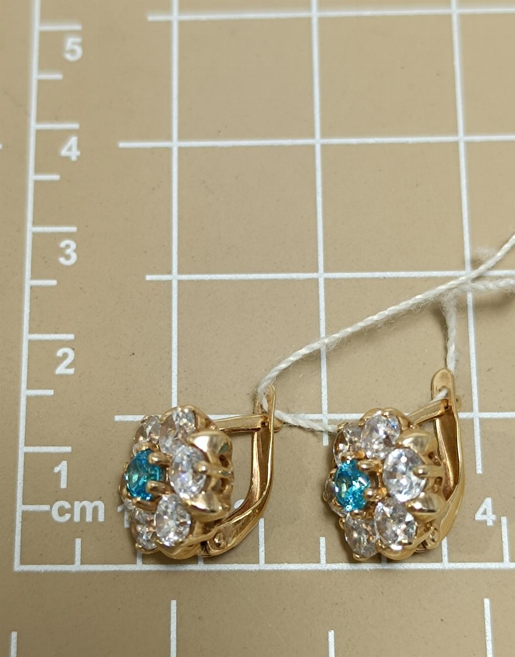 Золотые серьги женские, вставка фианит