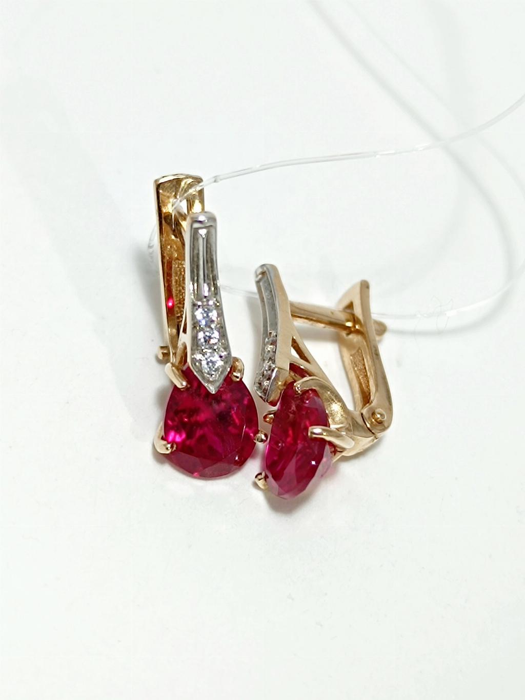 Золотые серьги женские, вставка фианит