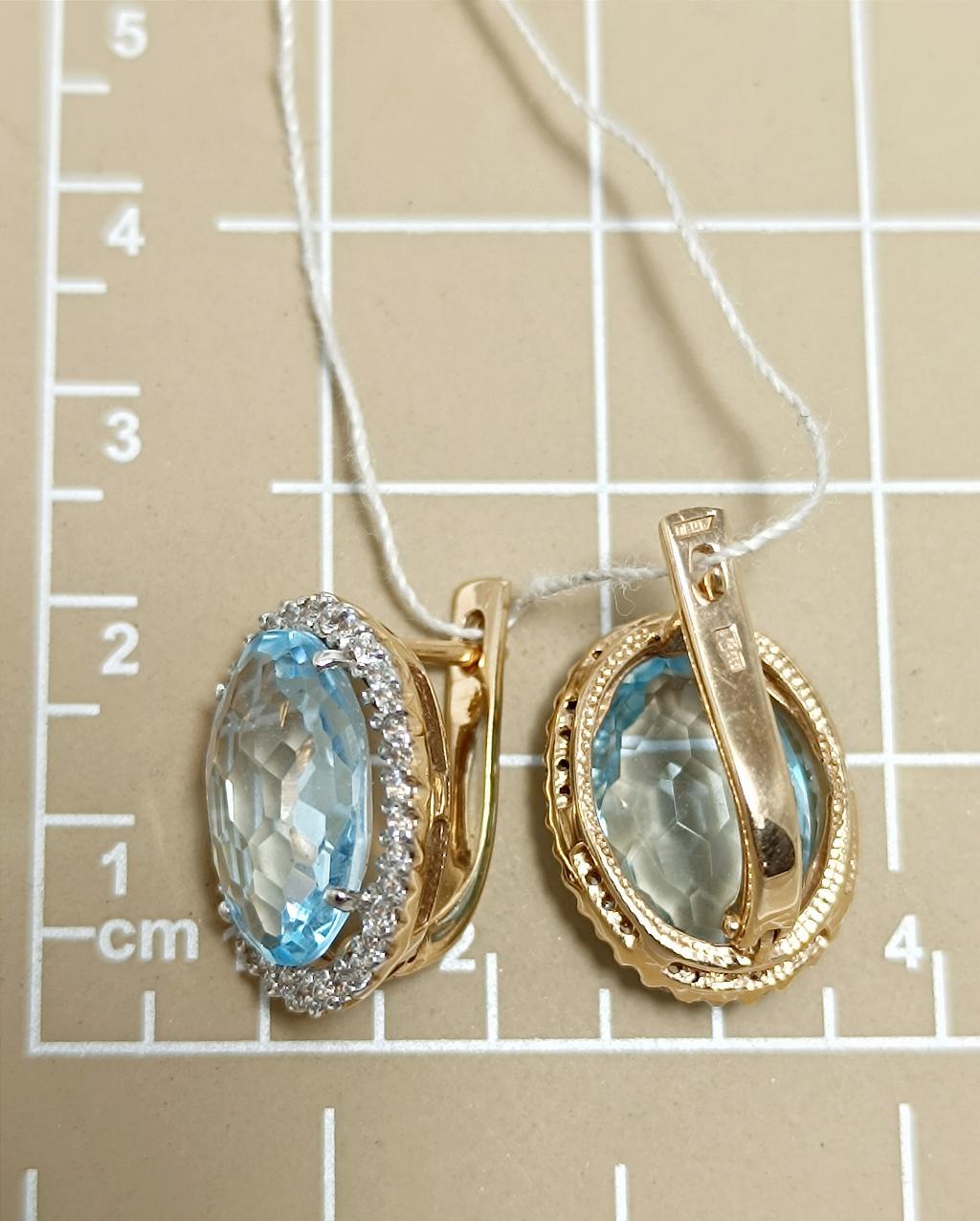 Золотые серьги женские, вставка топаз