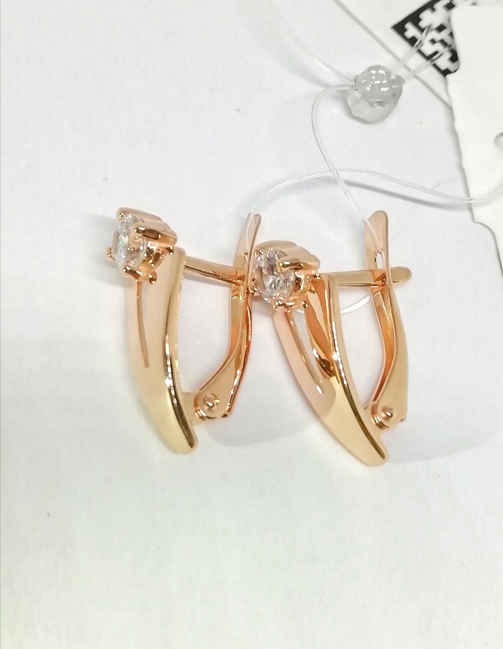 Золотые серьги, вставка фианит