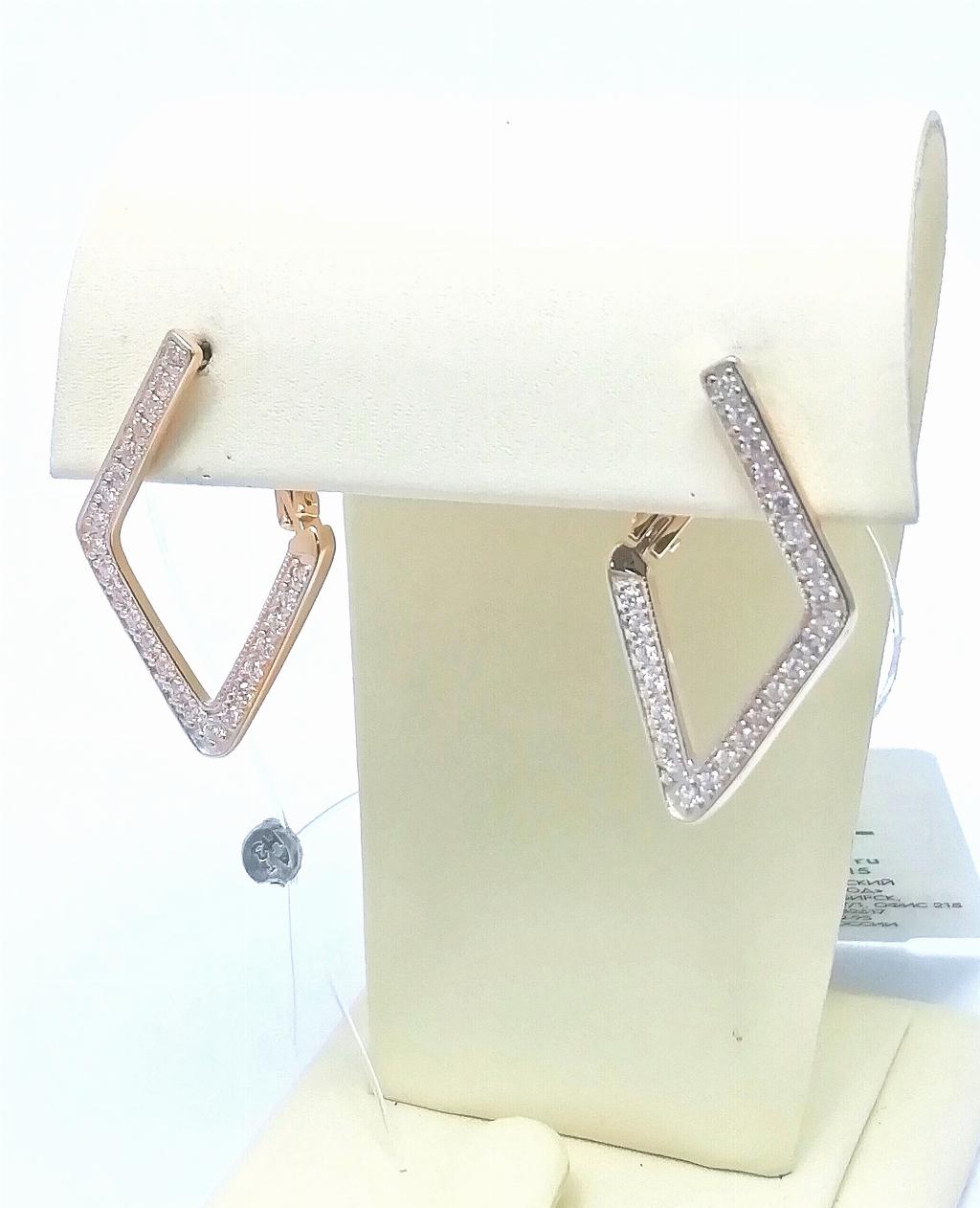 Золотые серьги, вставка фианит