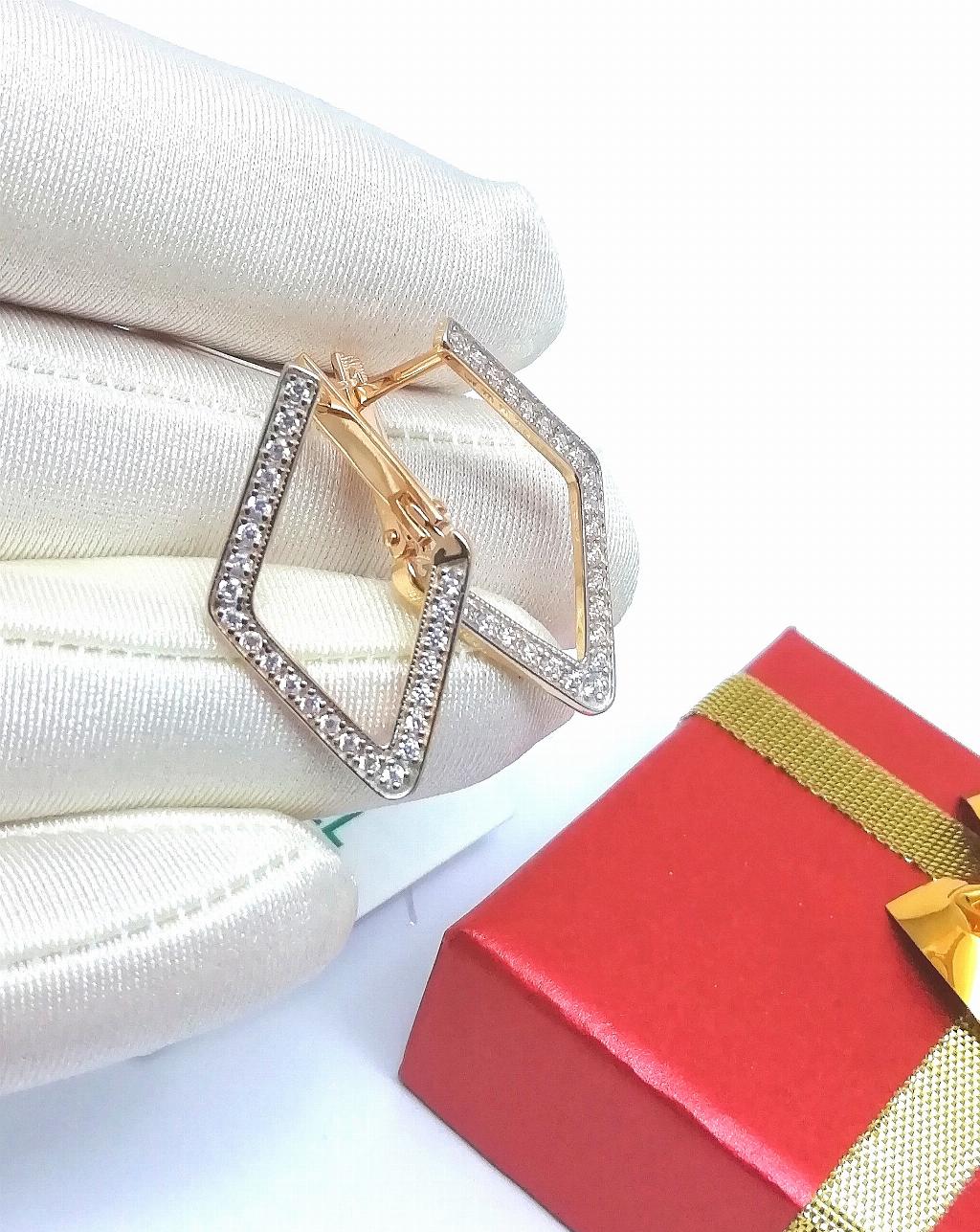 Золотые серьги, вставка фианит