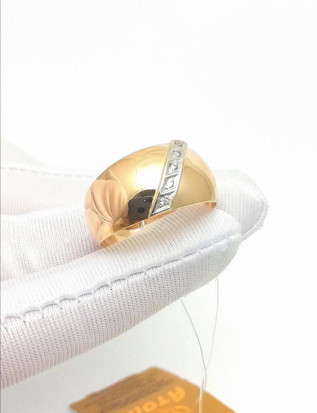 Золотое кольцо широкое, вставка фианит