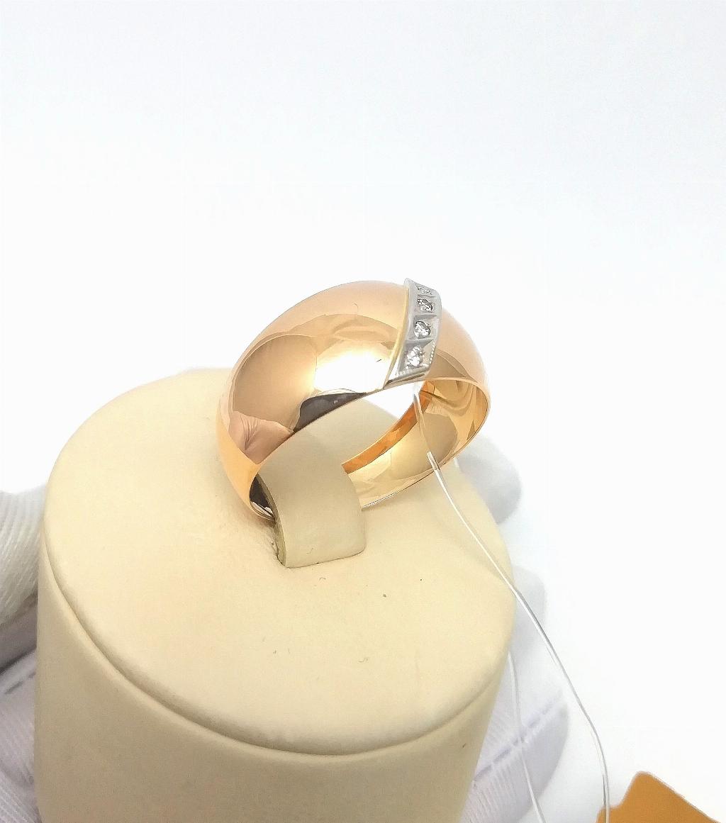 Золотое кольцо широкое, вставка фианит