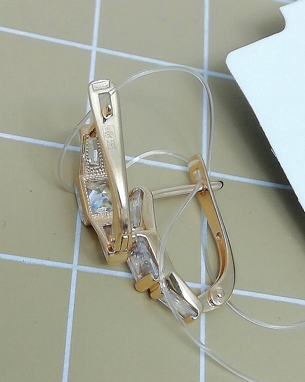 Золотые серьги, вставка фианит