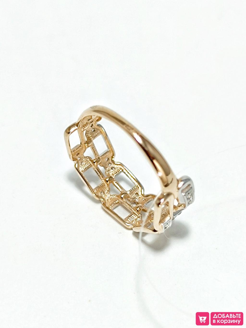 Золотое кольцо женское, вставка фианит