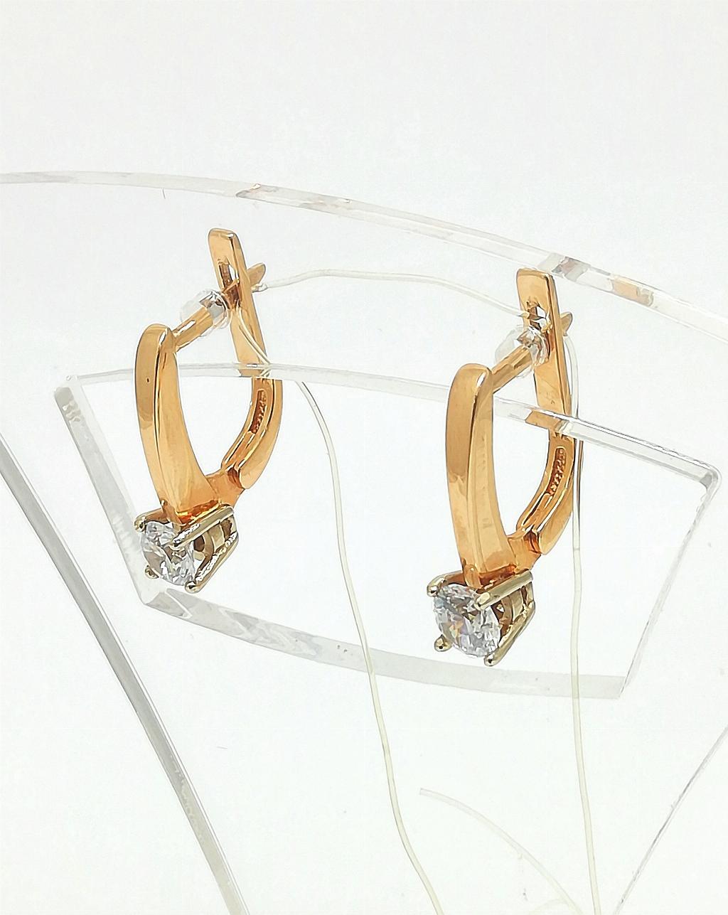 Золотые серьги женские, вставка фианит