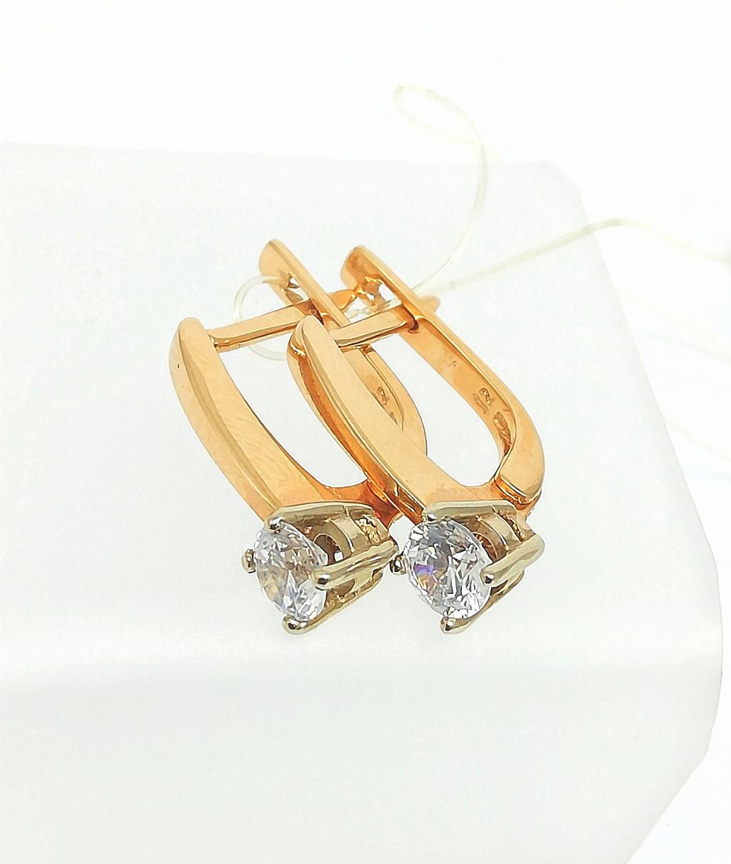 Золотые серьги женские, вставка фианит