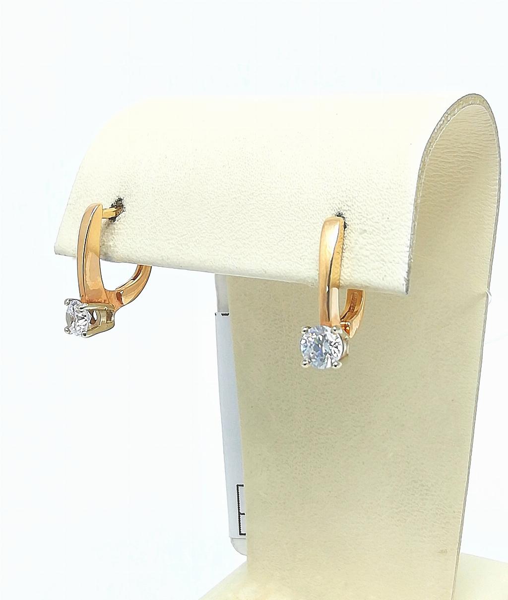 Золотые серьги женские, вставка фианит