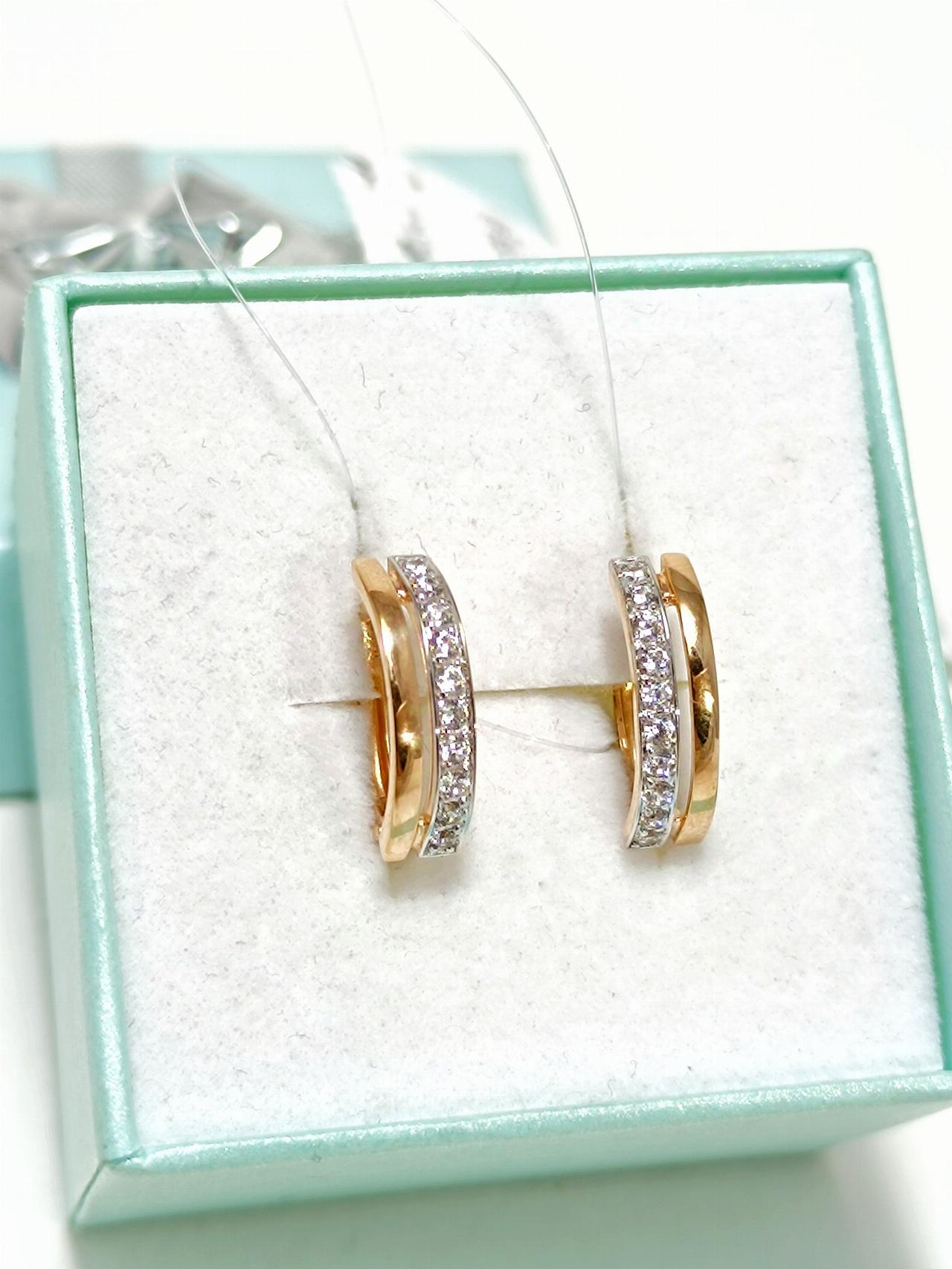 Золотые серьги дорожки, вставка фианит