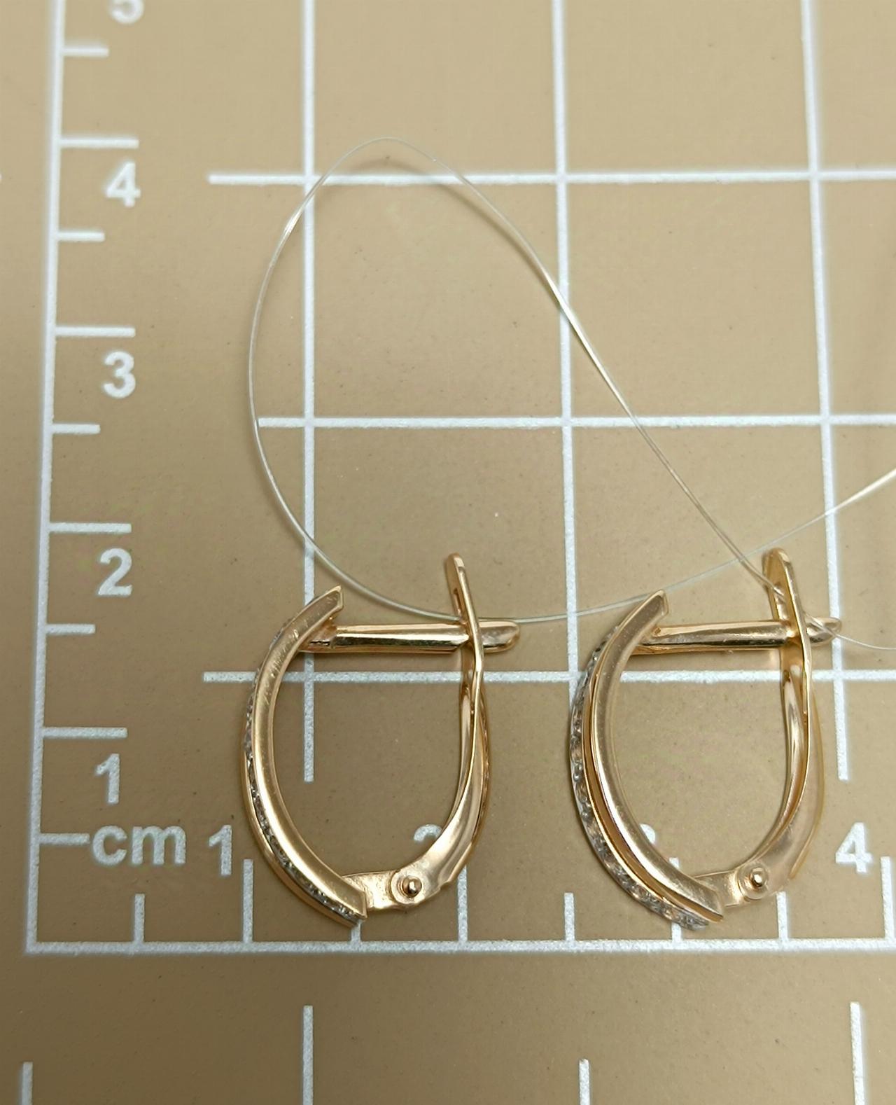 Золотые серьги дорожки, вставка фианит