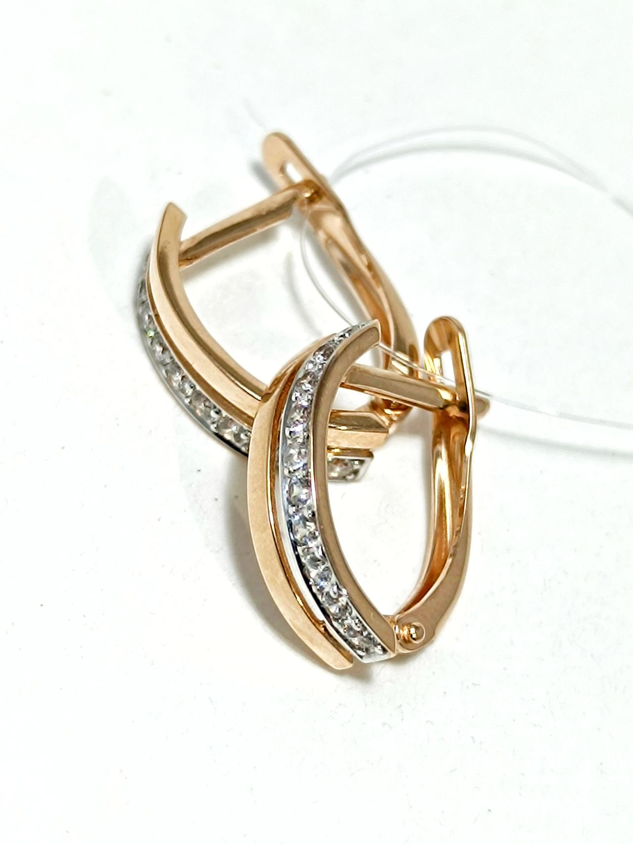 Золотые серьги дорожки, вставка фианит