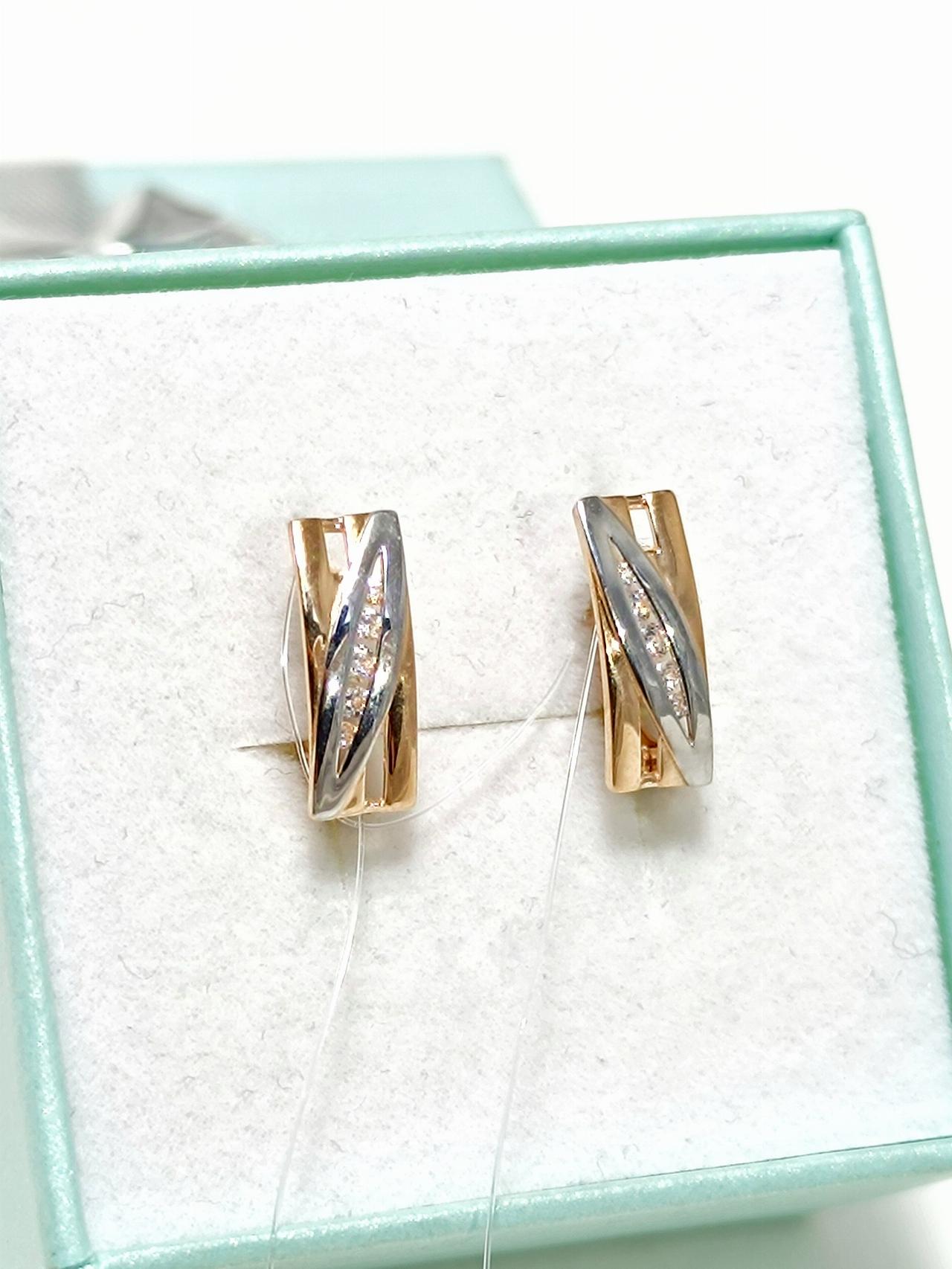 Золотые серьги женские, вставка фианит