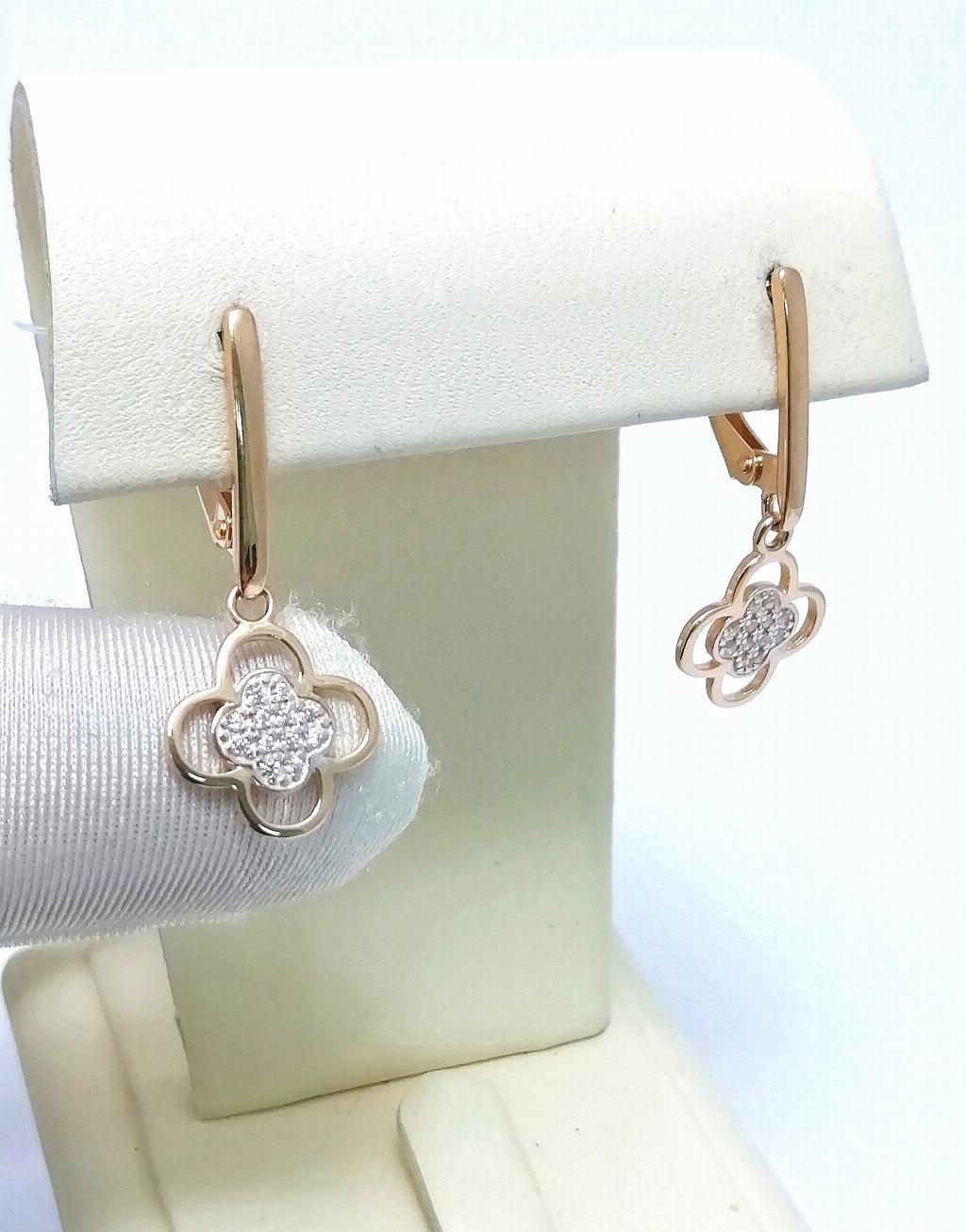 Золотые серьги, вставка фианит