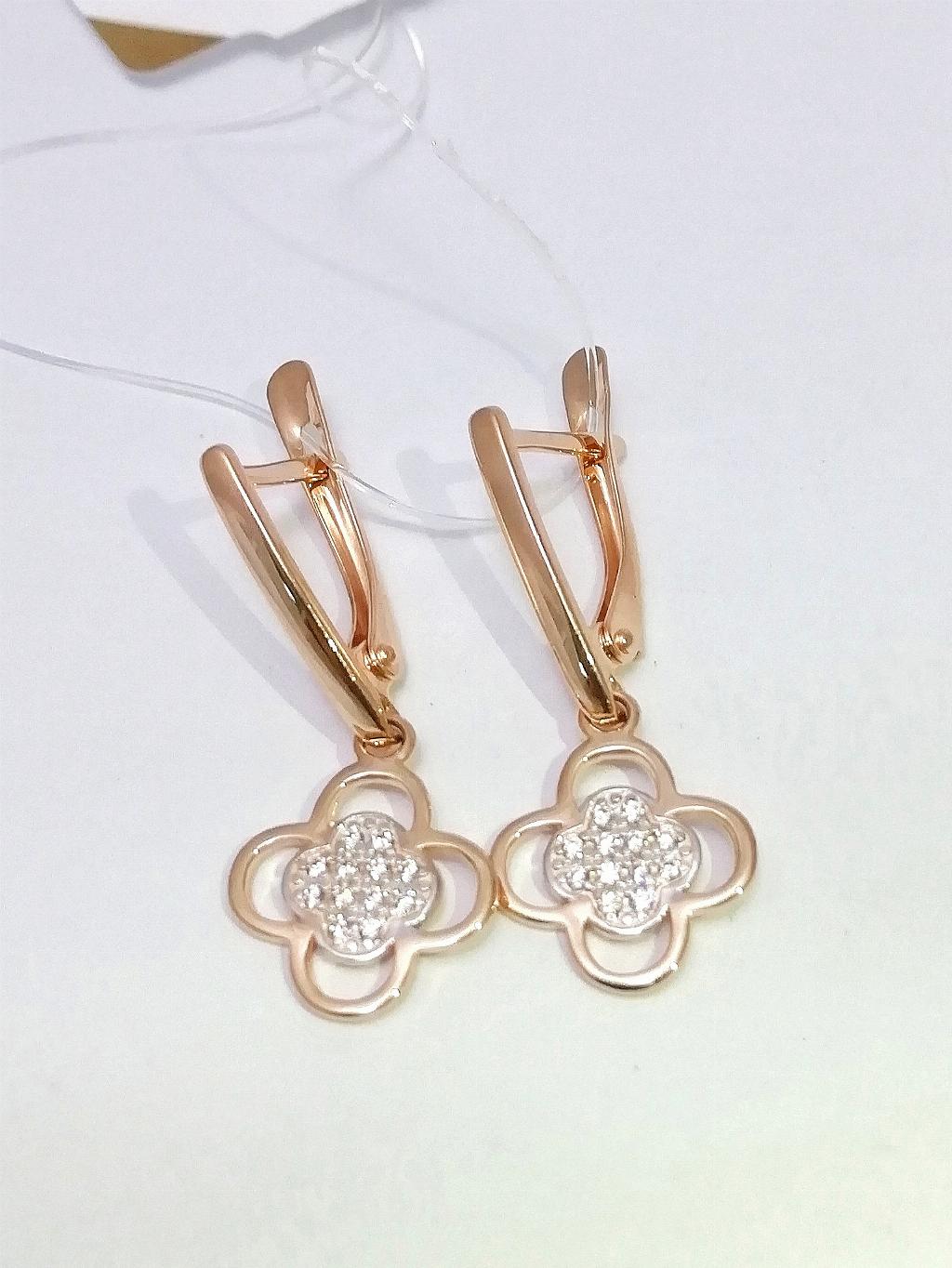 Золотые серьги, вставка фианит