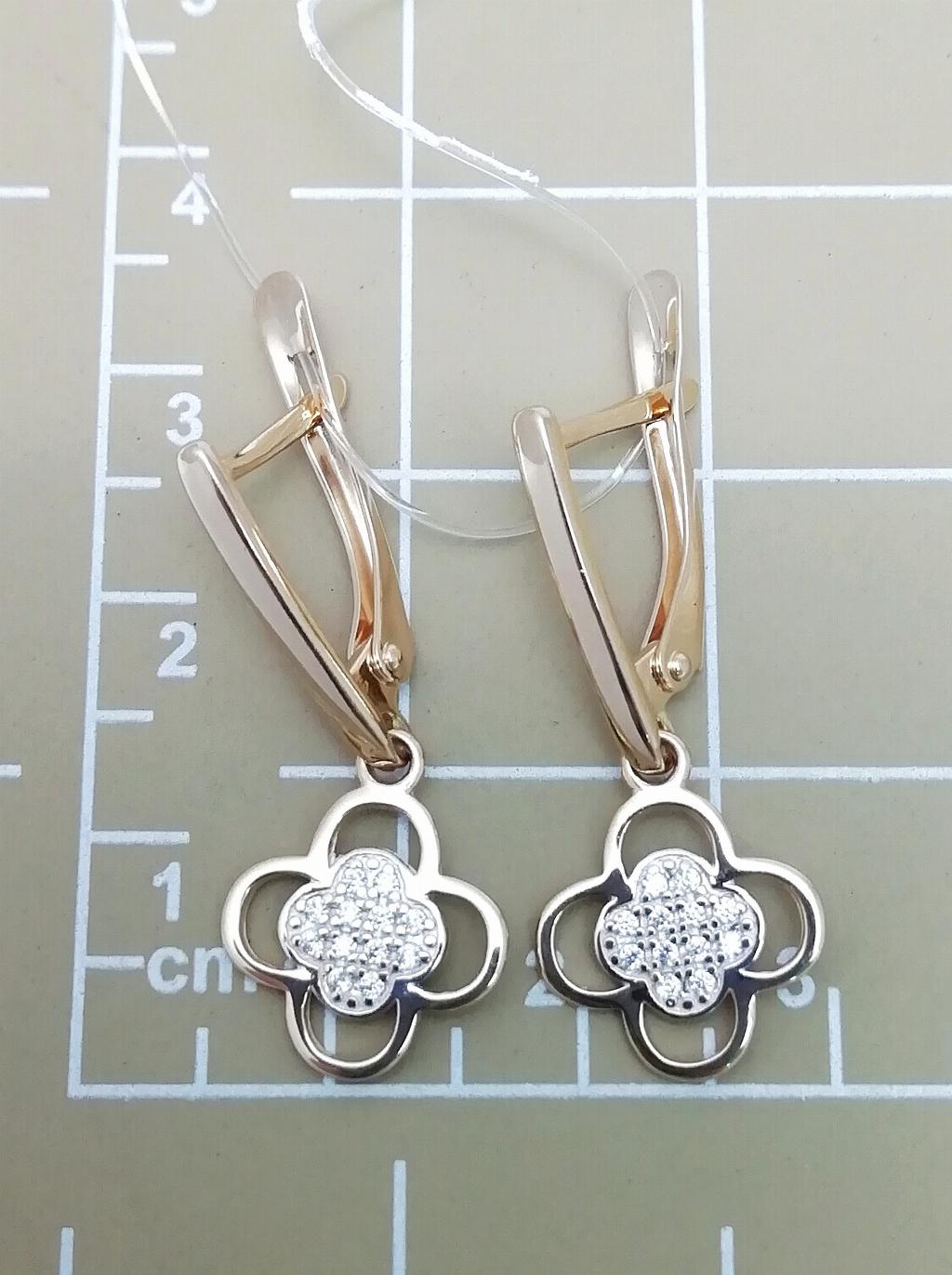 Золотые серьги, вставка фианит