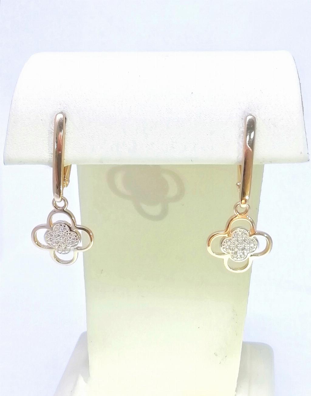 Золотые серьги, вставка фианит