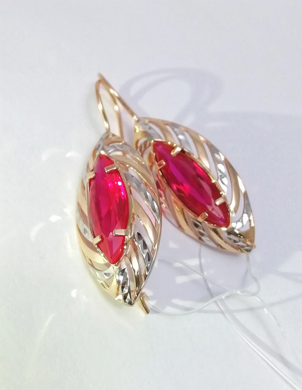 Золотые серьги, вставка фианит