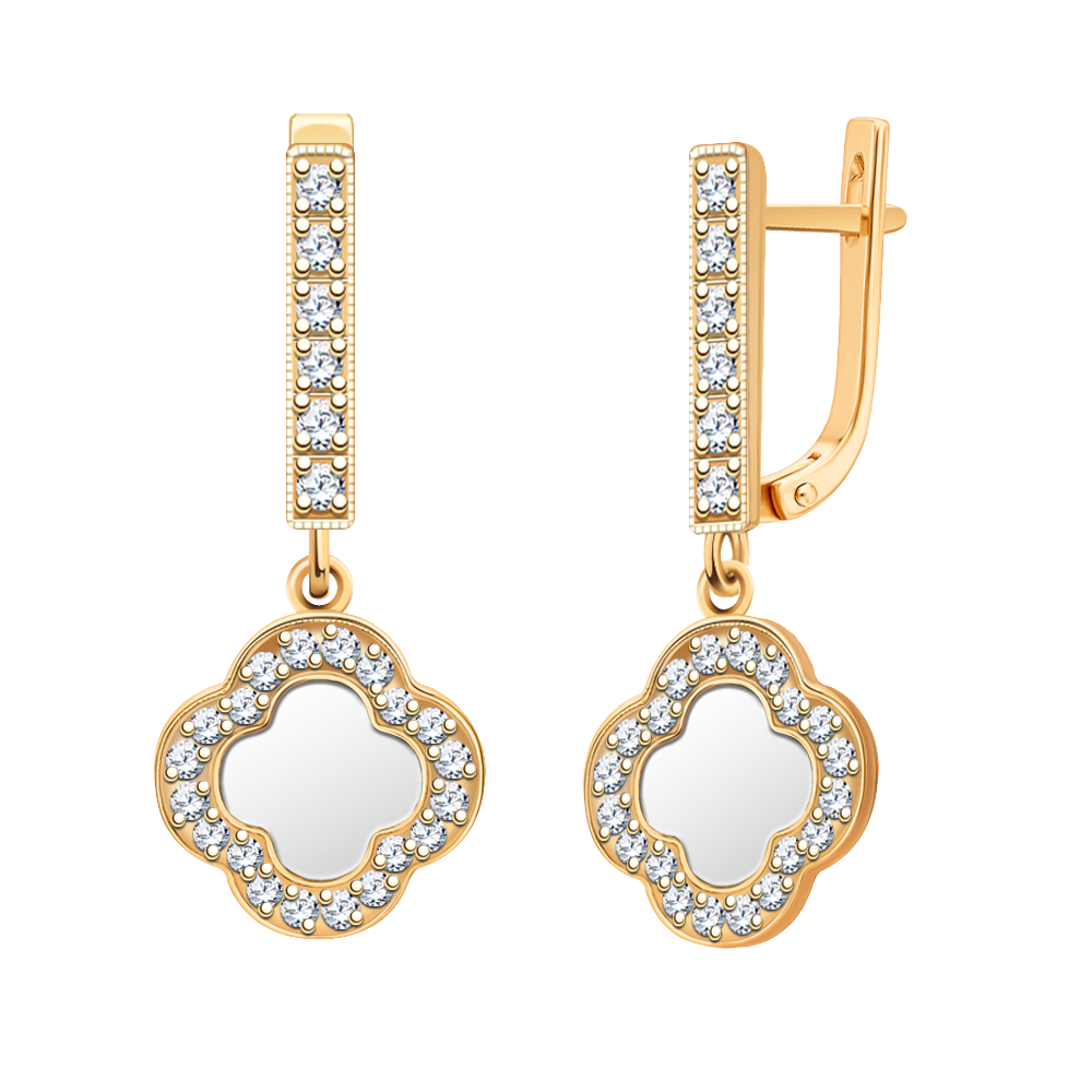 Золотые серьги, вставка фианит