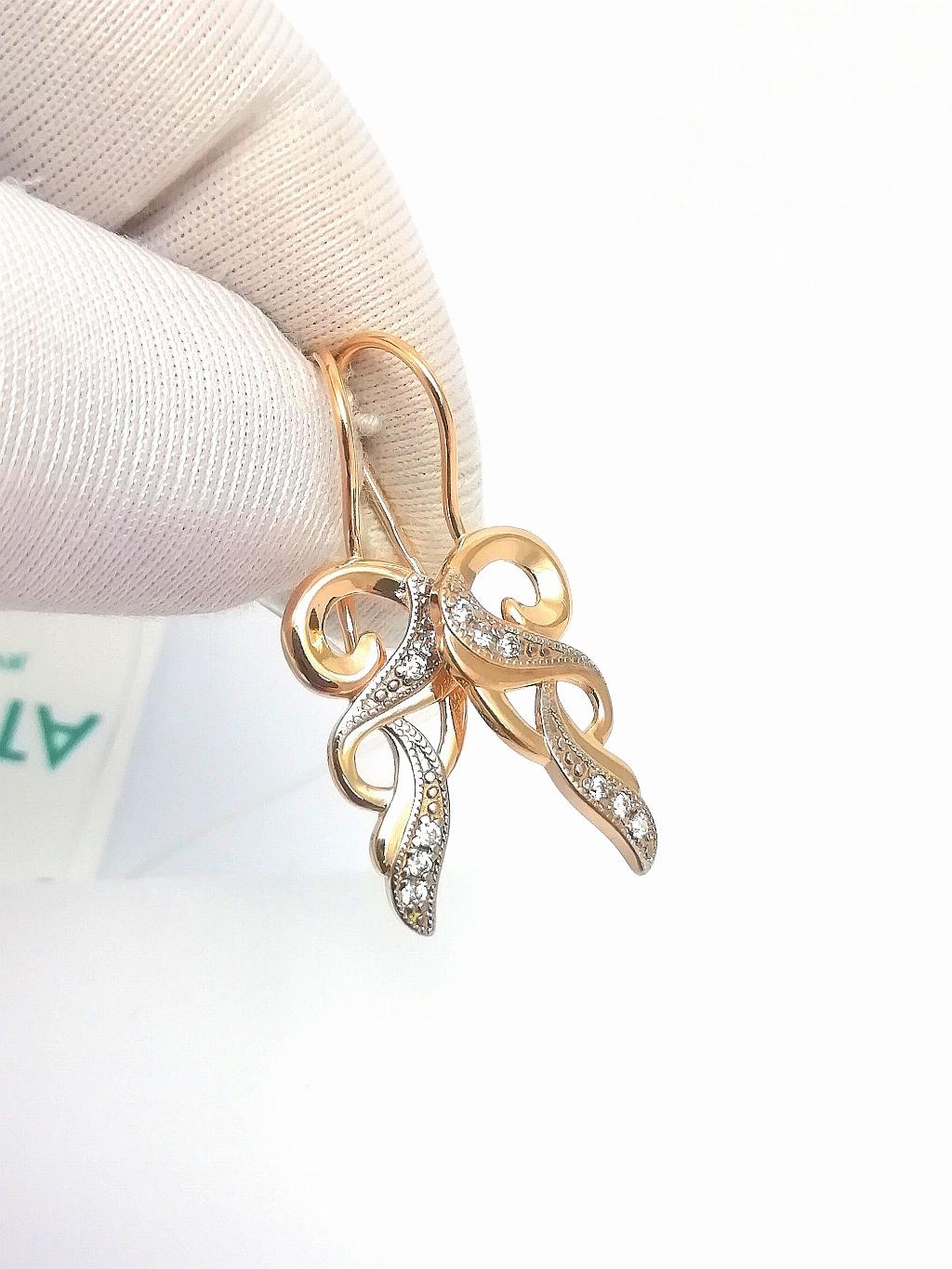 Золотые серьги, вставка фианит