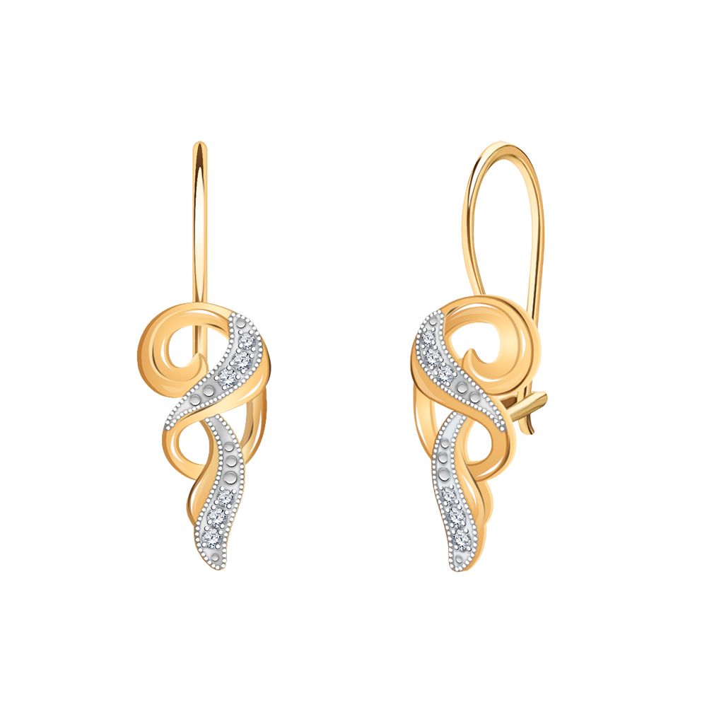 Золотые серьги, вставка фианит