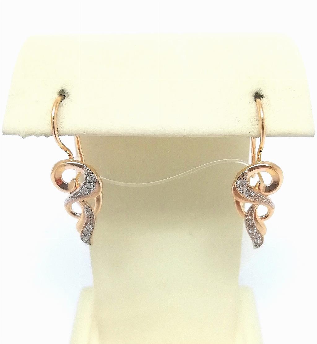 Золотые серьги, вставка фианит