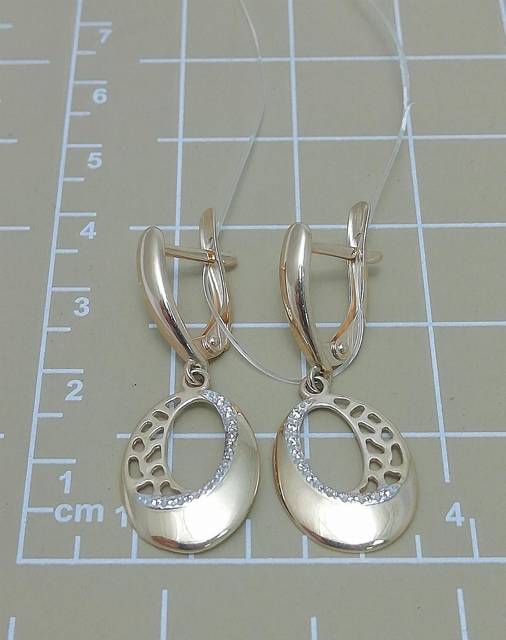 Золотые серьги, вставка фианит