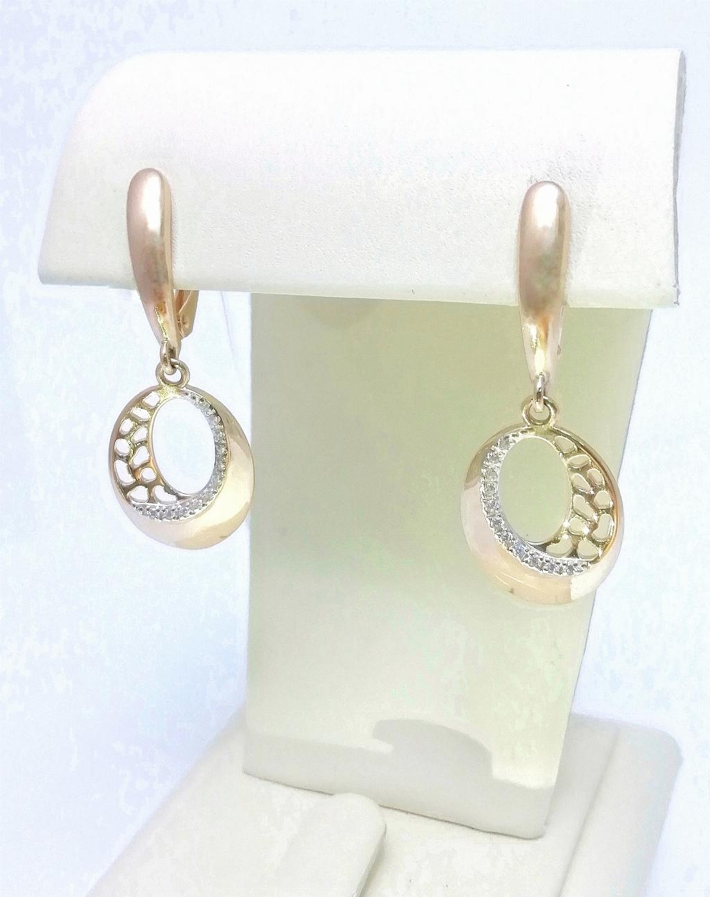 Золотые серьги, вставка фианит