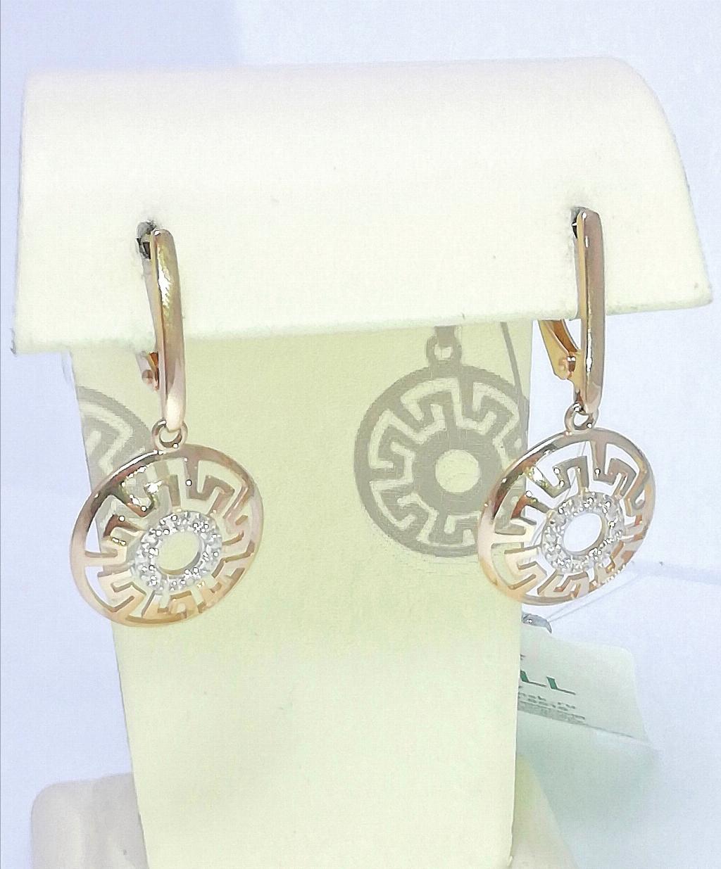 Золотые серьги, вставка фианит