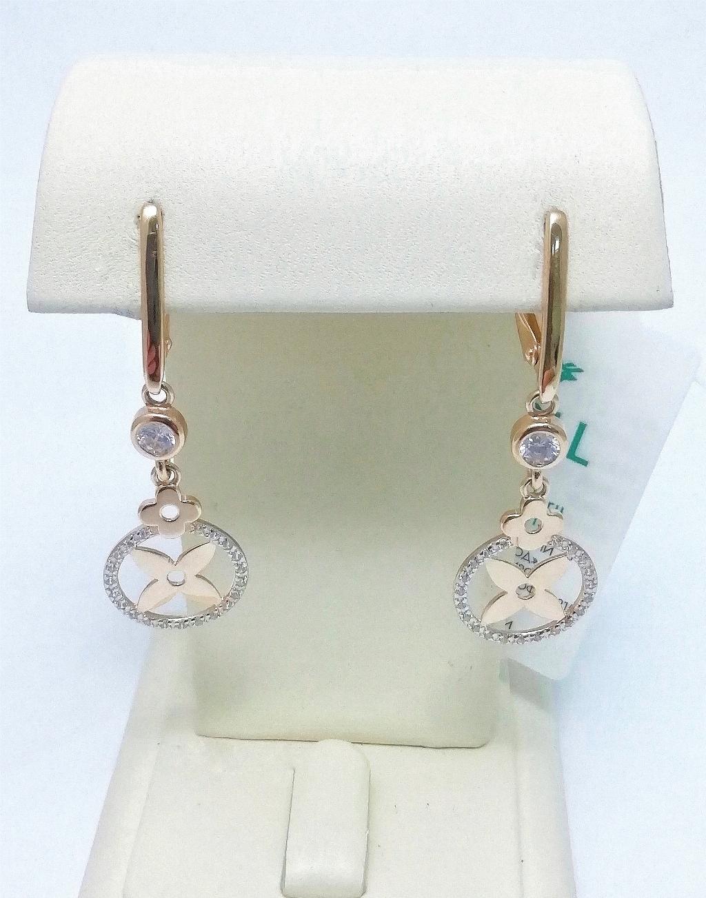 Золотые серьги, вставка фианит