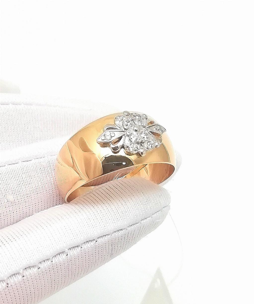 Золотое кольцо широкое, вставка фианит