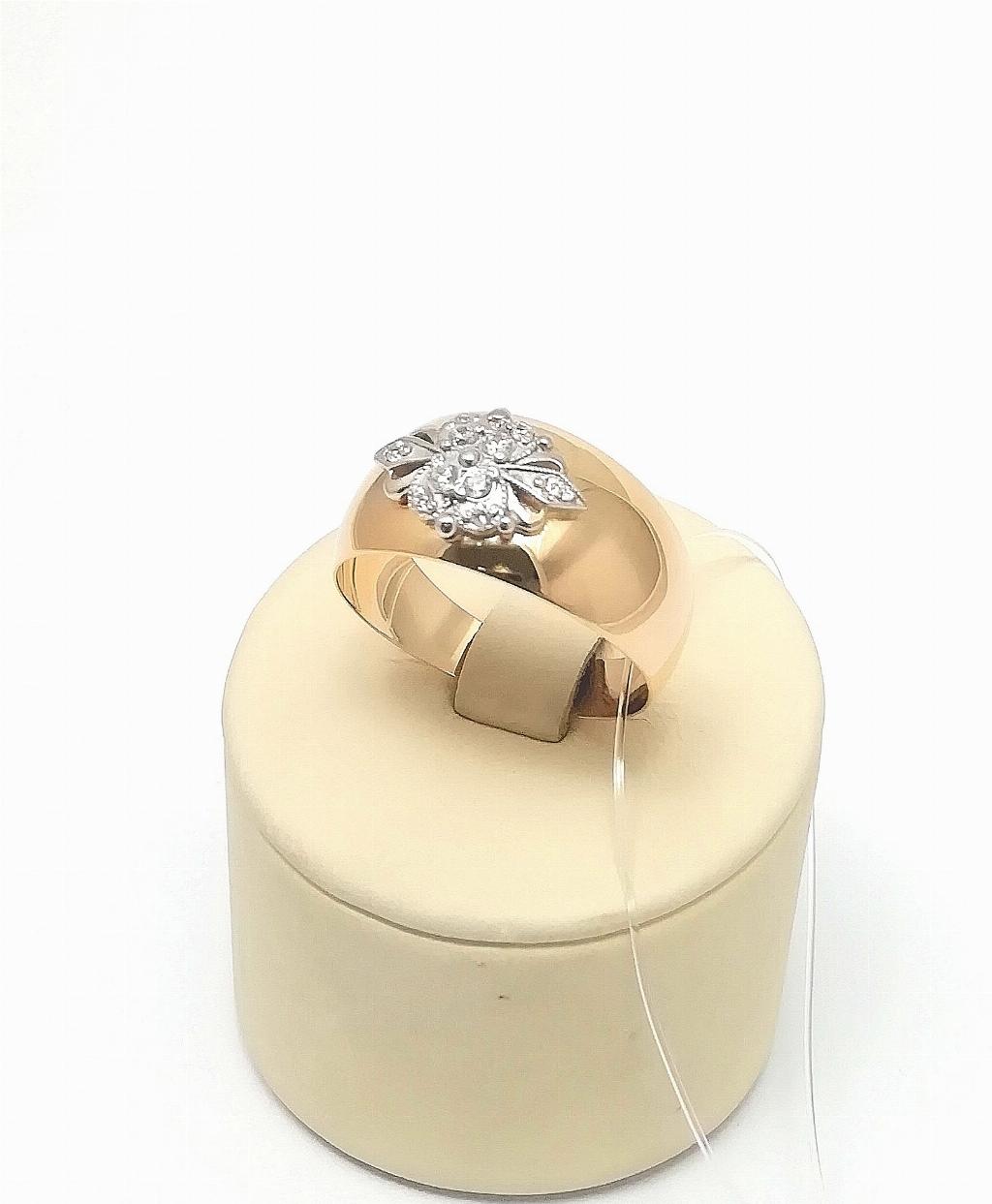 Золотое кольцо широкое, вставка фианит