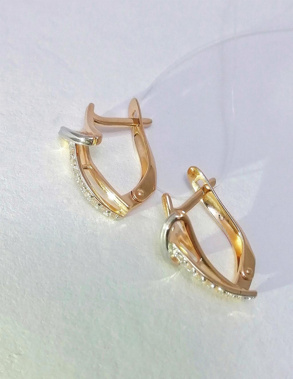 Золотые серьги, вставка фианит