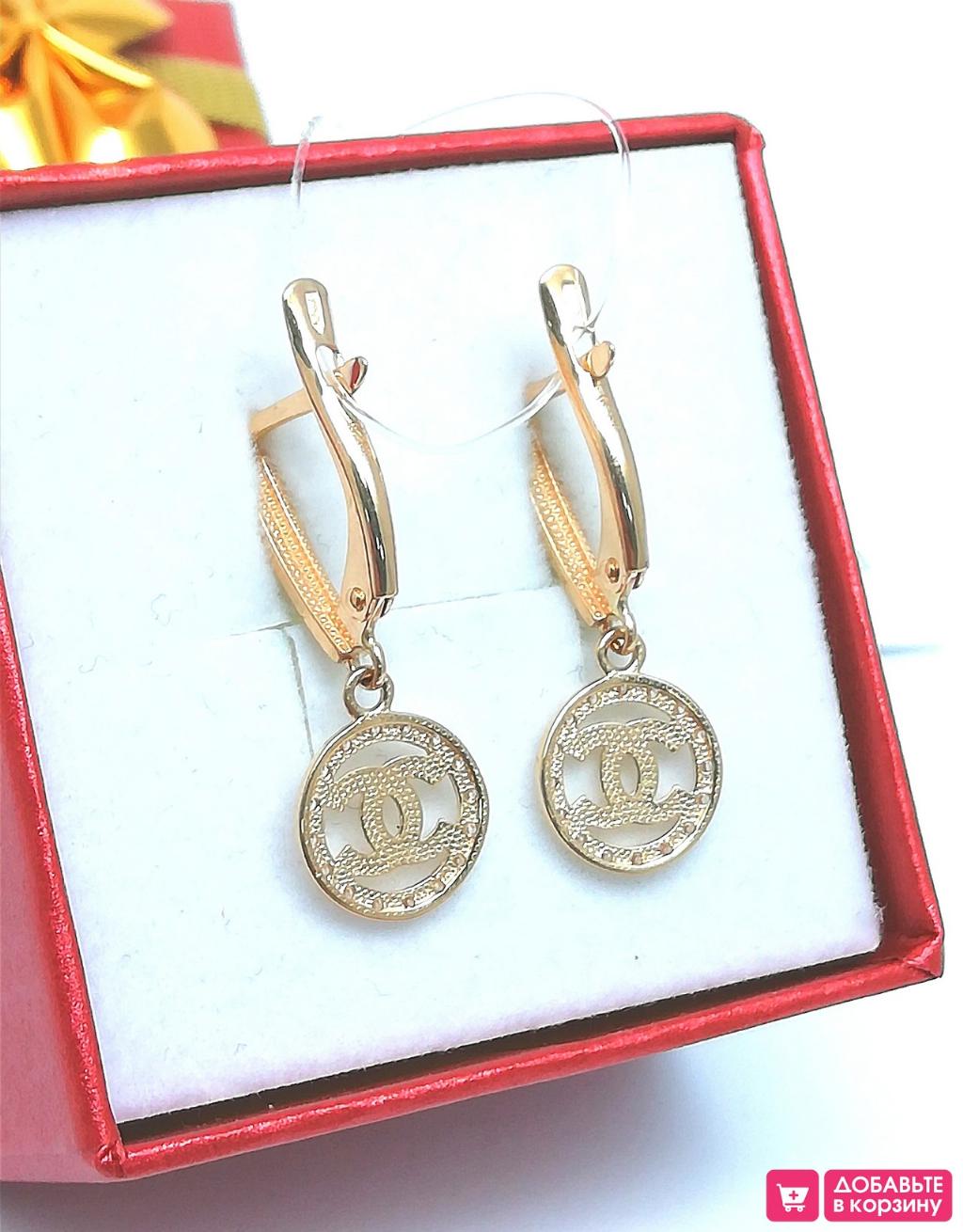 Золотые серьги женские, вставка фианит