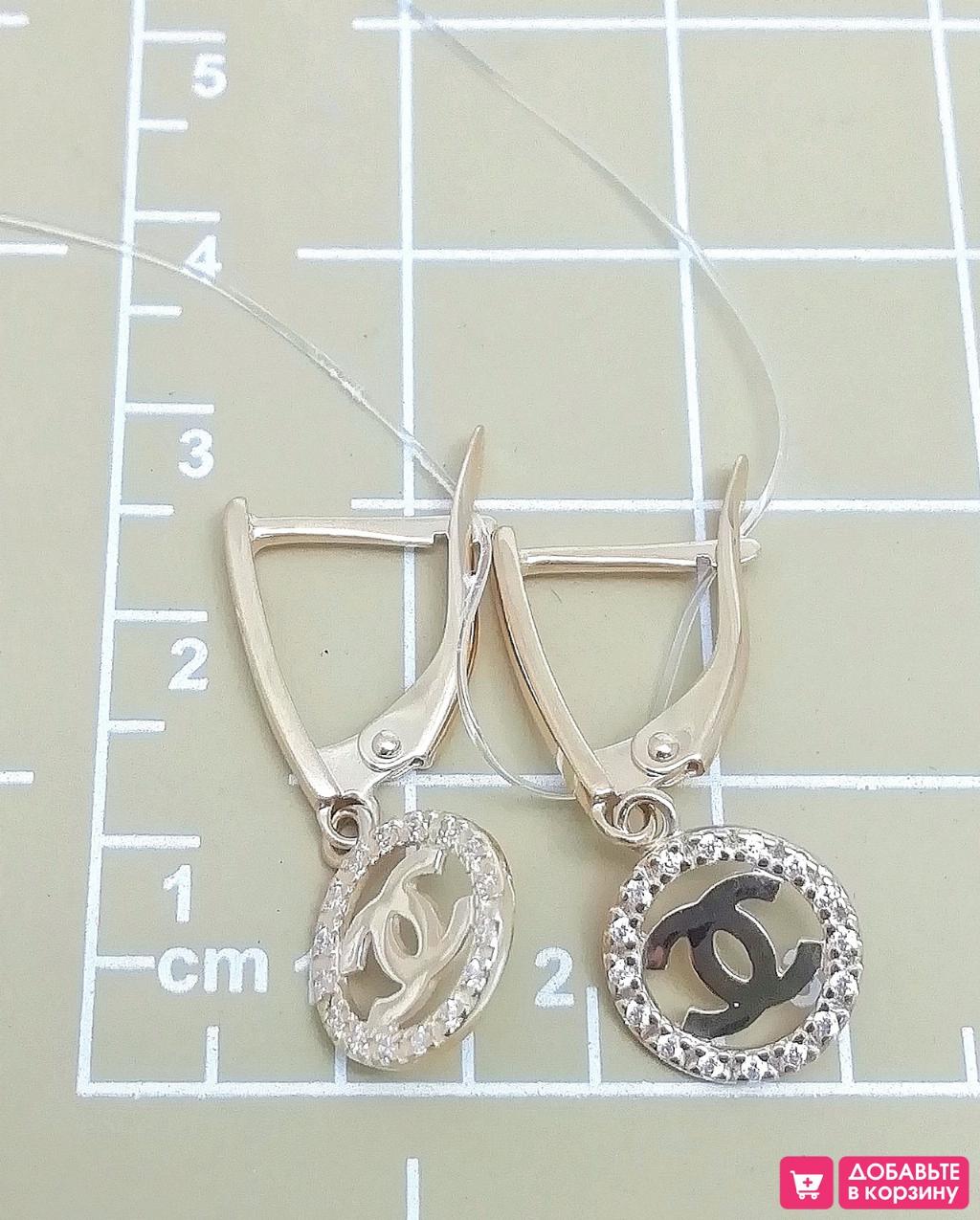 Золотые серьги женские, вставка фианит