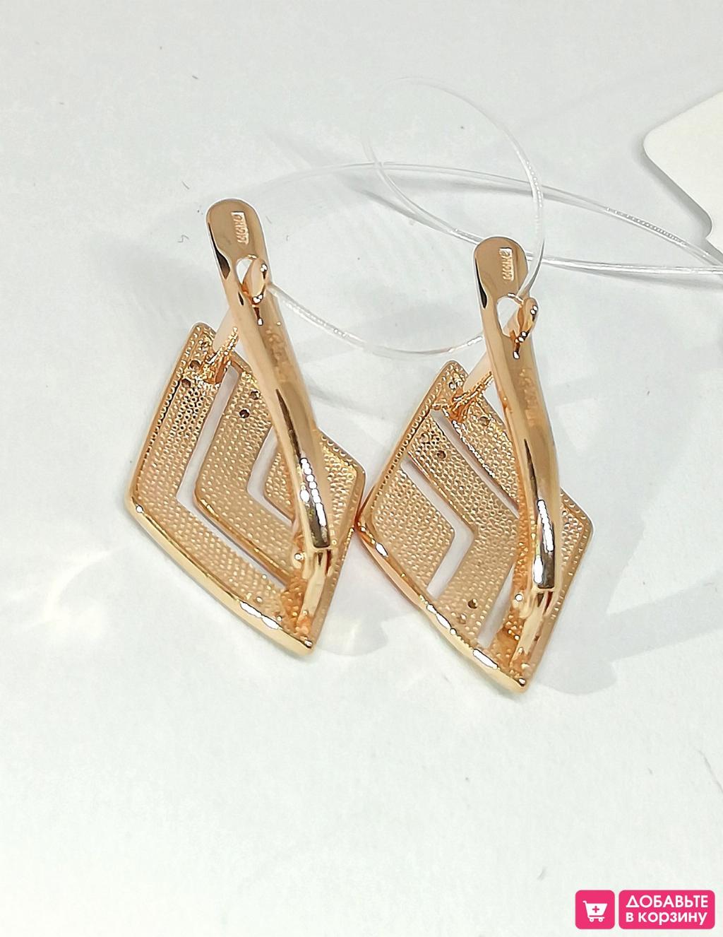 Золотые серьги женские, вставка фианит