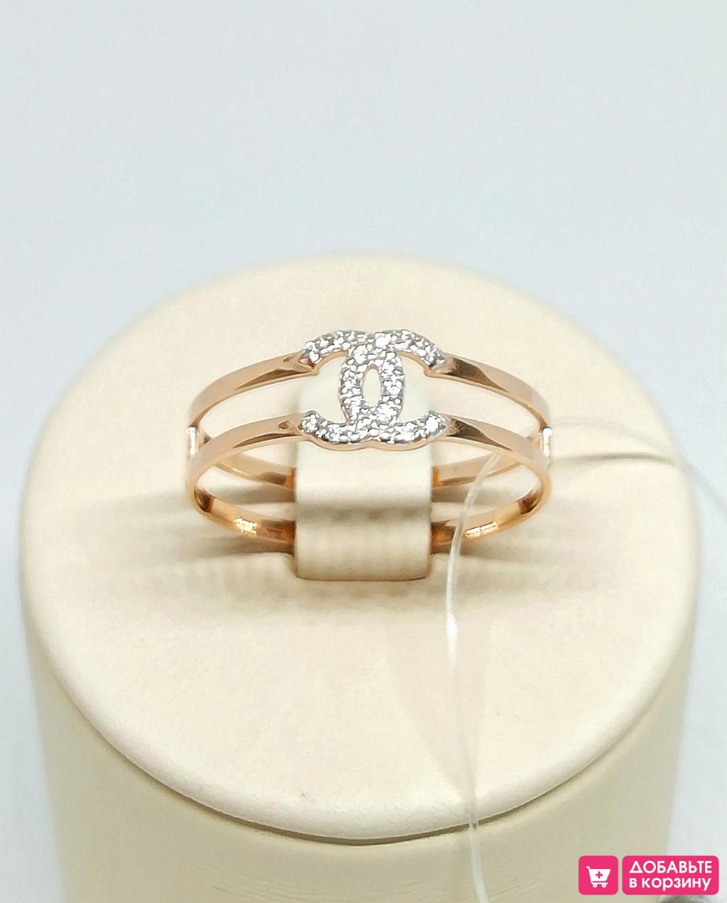 Золотое кольцо женское, вставка фианит